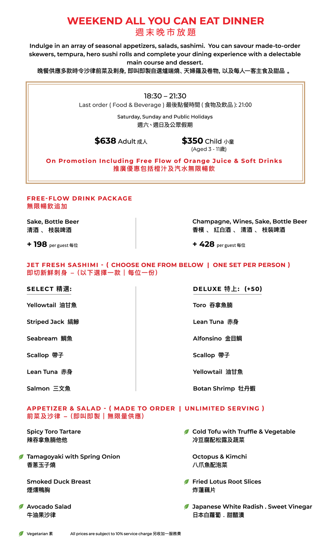父親節週末晚市放題（75折，只限食物）【需付訂金】