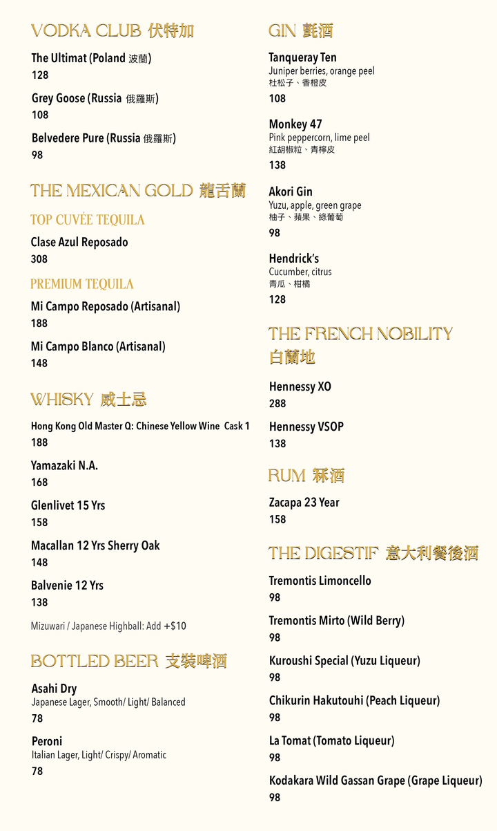 Porterhouse Drinks List