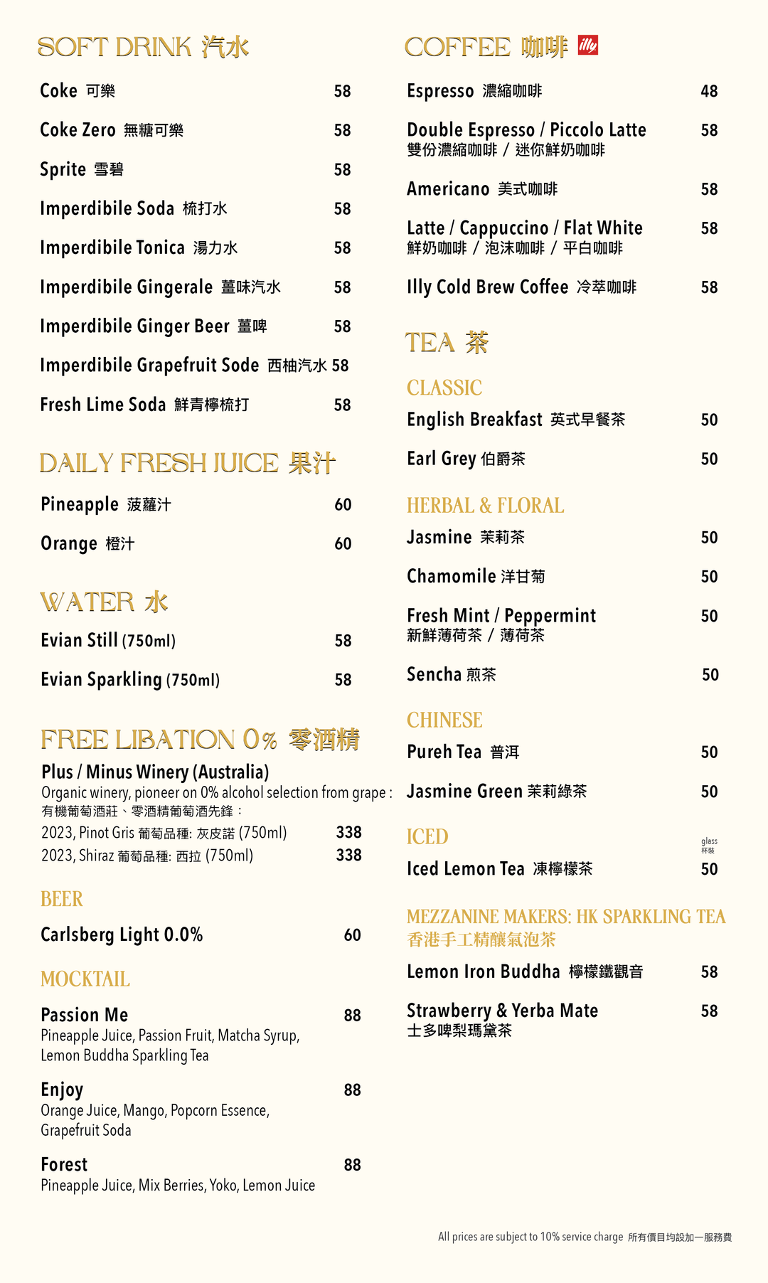 Porterhouse Drinks List